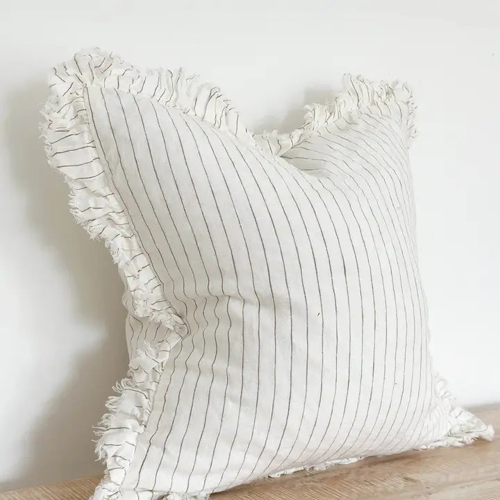 Hallie Ruffled Linen Cushion Cover – Cream & Olive