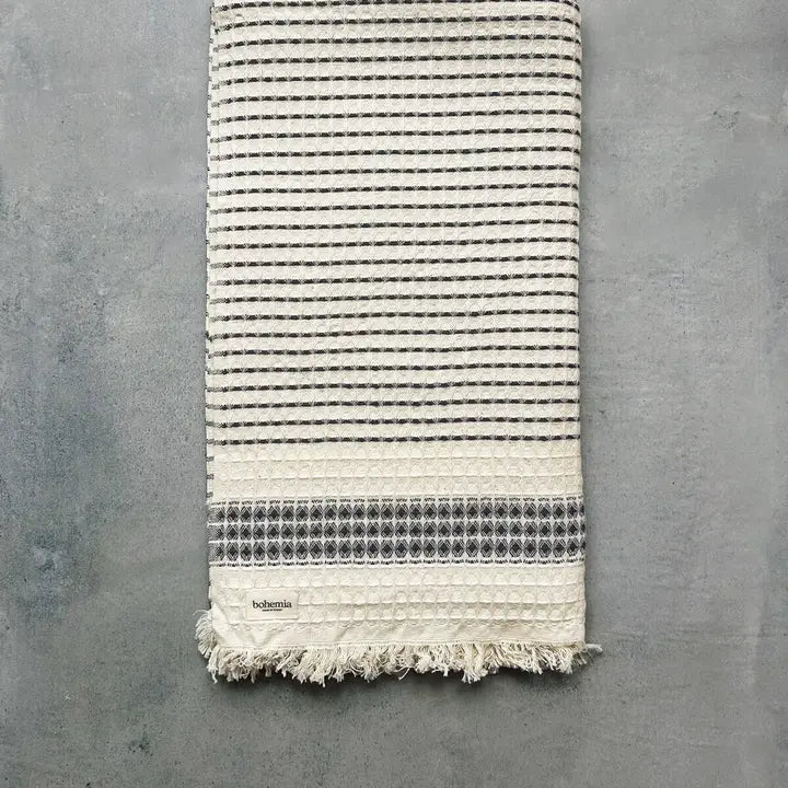 Milos Check Hammam Towel - Charcoal