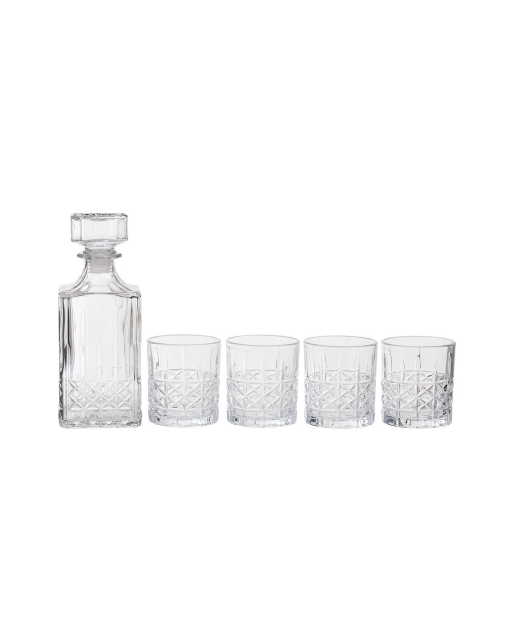 Quay Diamond Pattern Decanter With Four Glasses