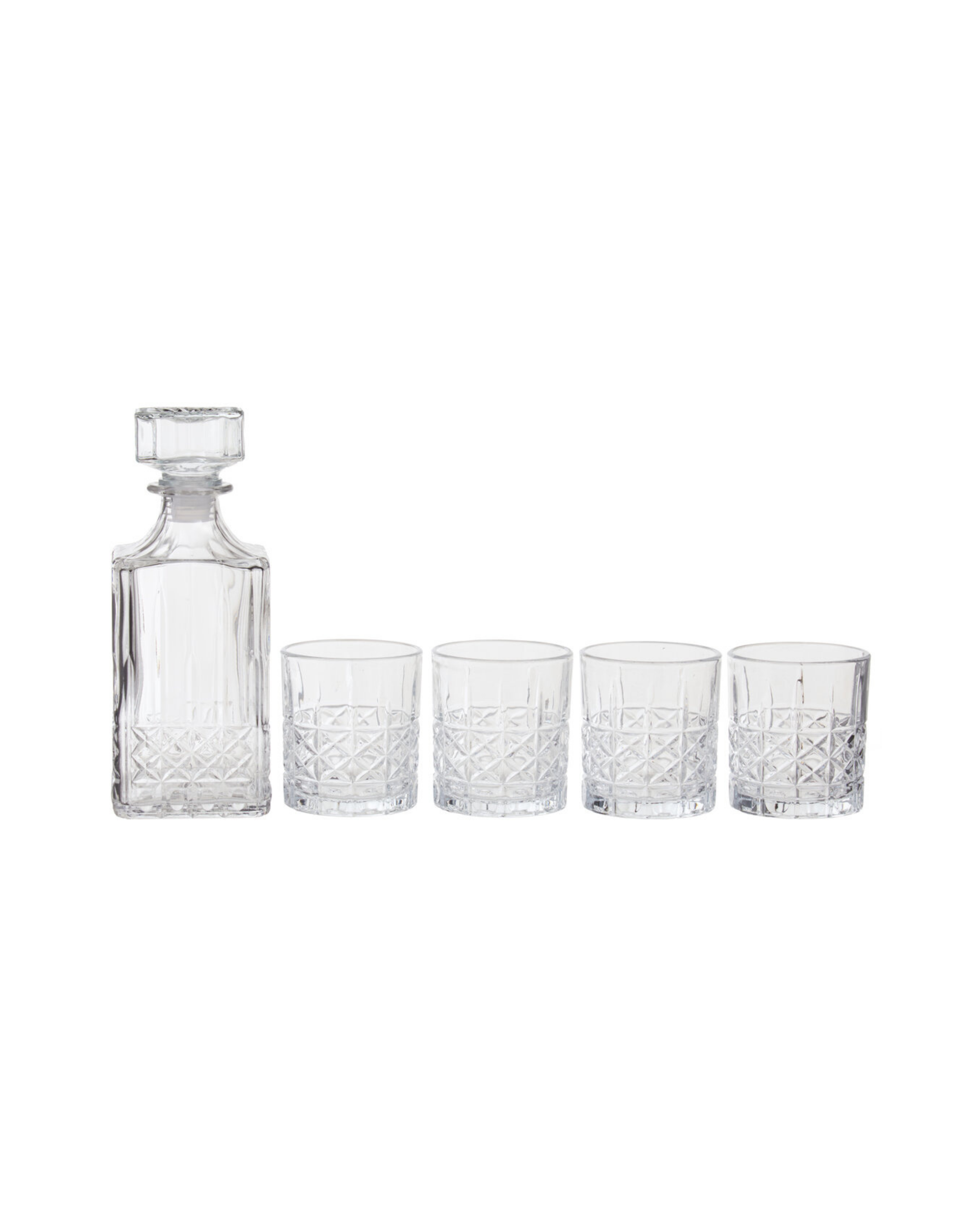Quay Diamond Pattern Decanter With Four Glasses