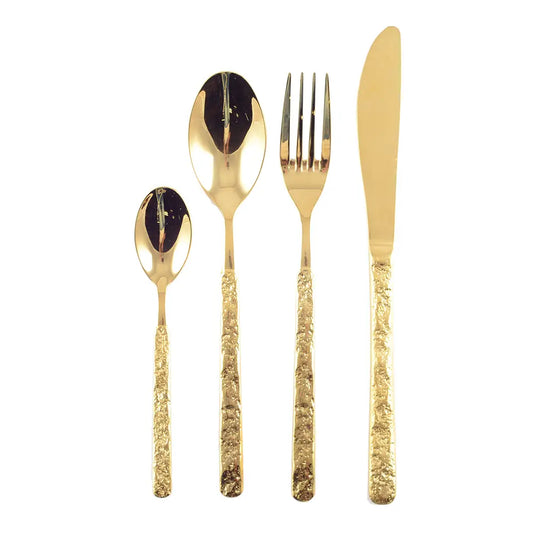 24-Piece Gold Flatware Set with Hammered Finish