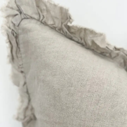 Hallie Ruffled Linen Cushion Cover – Natural Beige