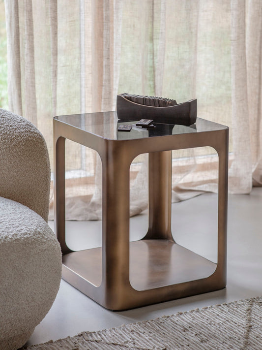 Fairmont Square Metal and Glass Side Table