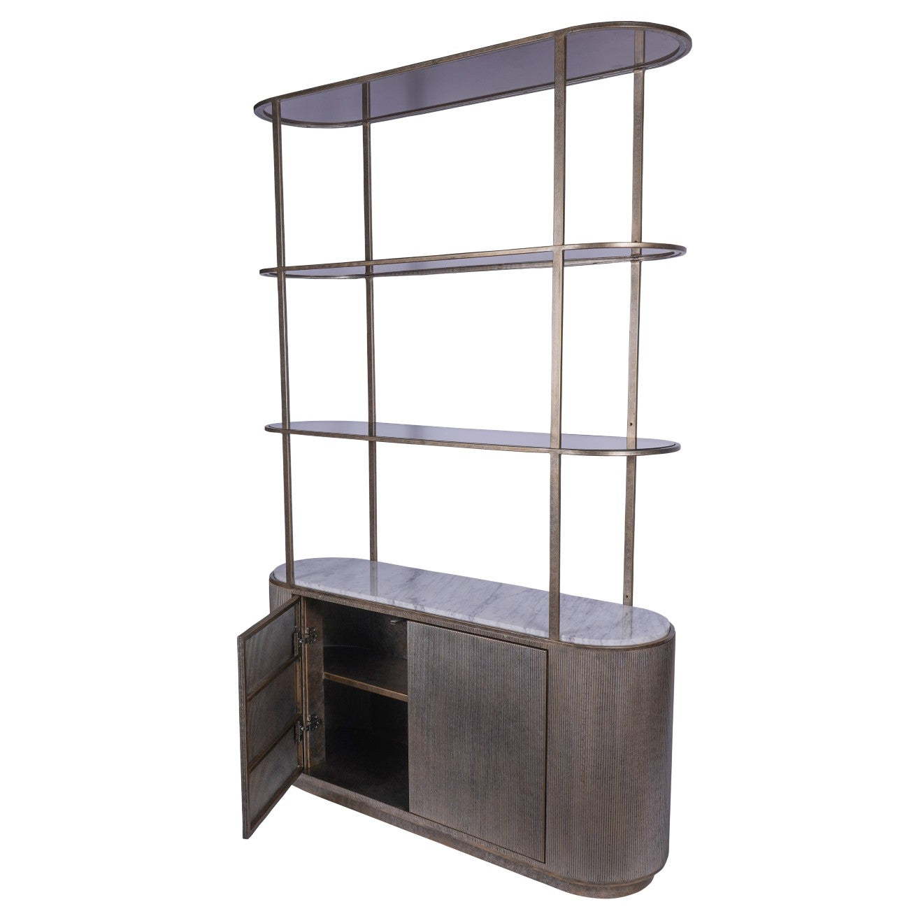 Montecito Aged Gold Shelving Unit With Storage