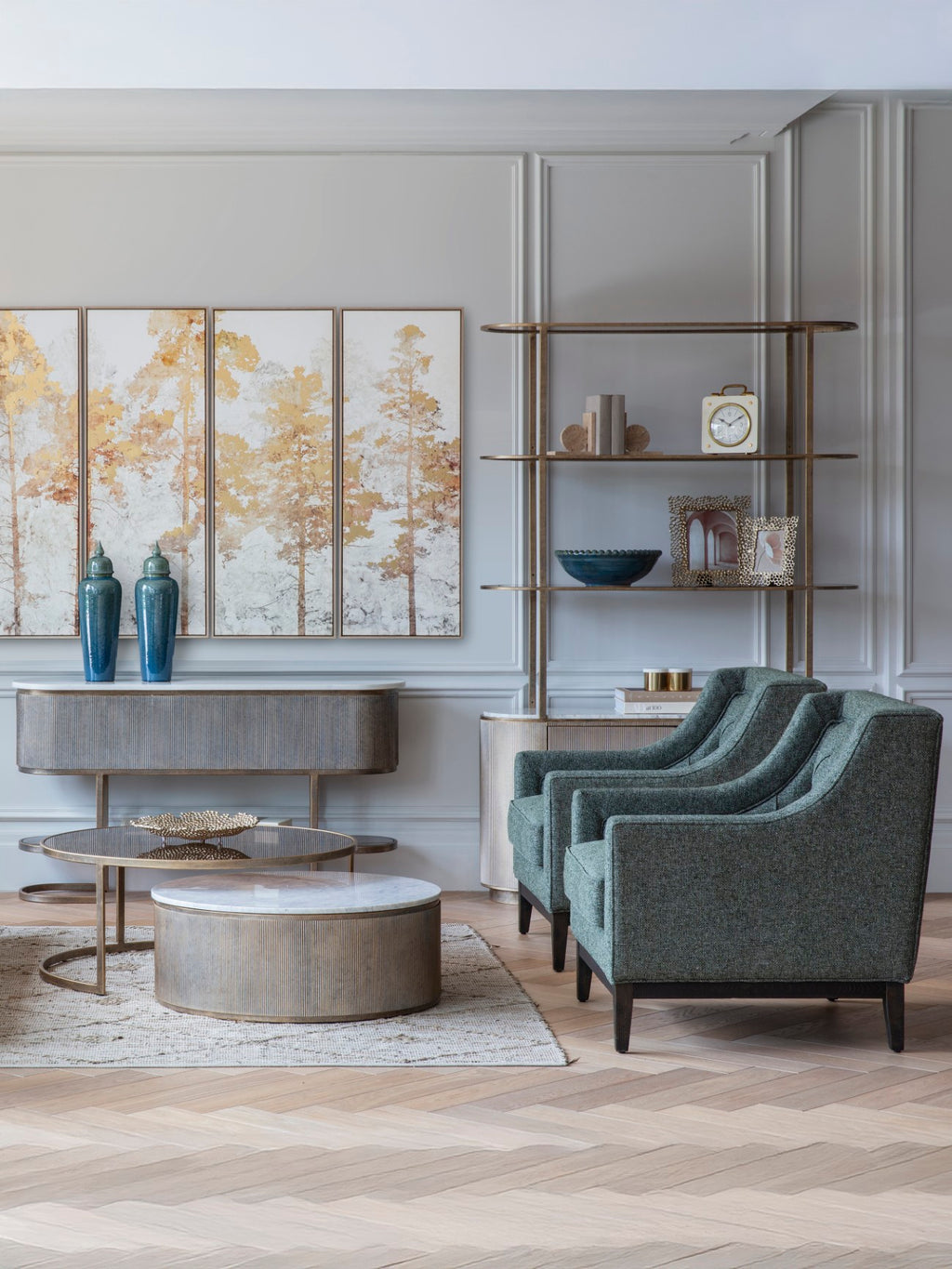 Montecito Aged Gold Shelving Unit