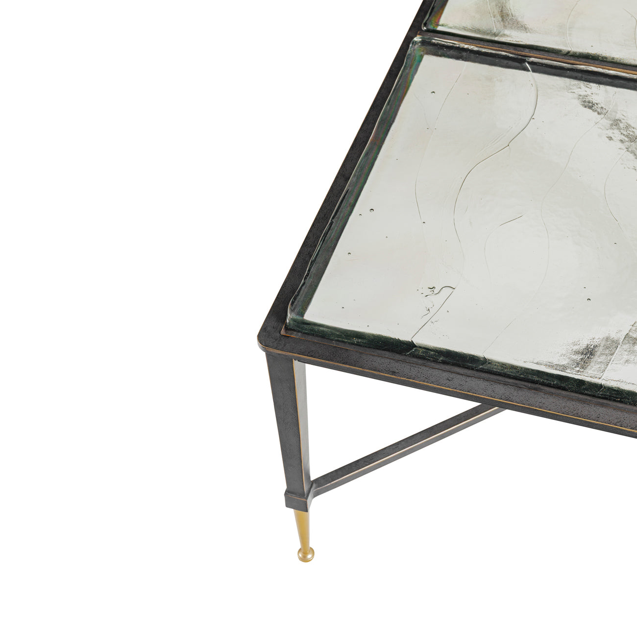 Small table with a reflective surface on a white background