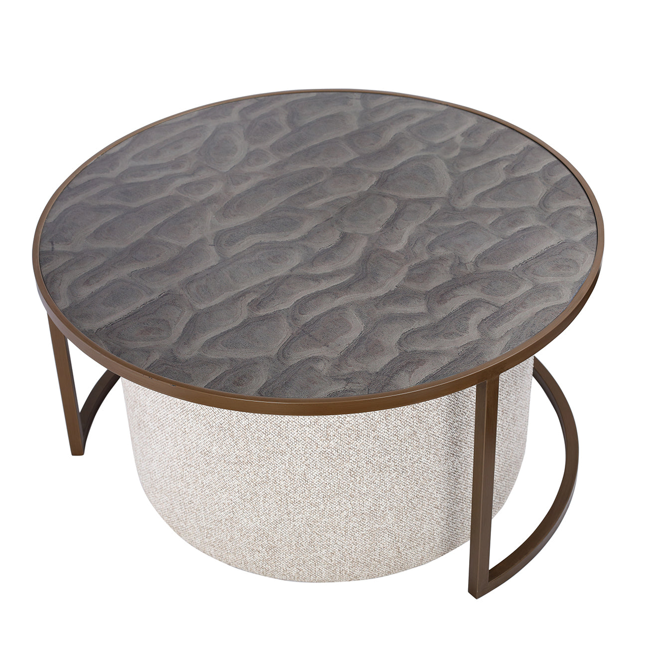 Dunes Glass Coffee Table with Nesting Pouffe