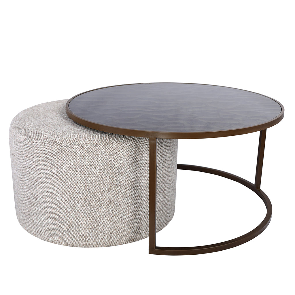 Dunes Glass Coffee Table with Nesting Pouffe