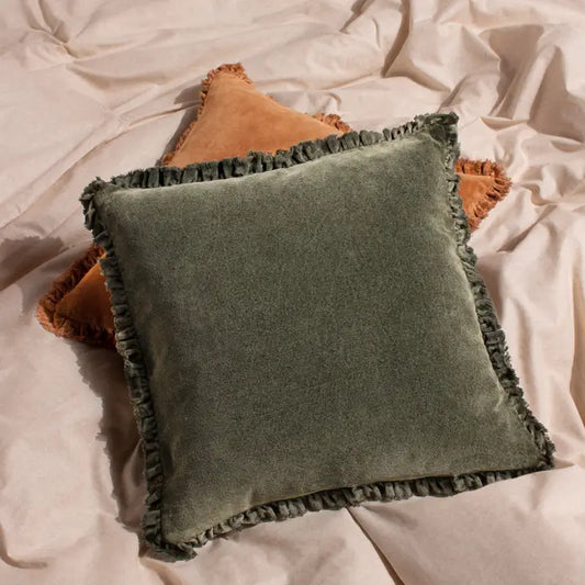 Bertie Washed Cotton Velvet Cushion Moss