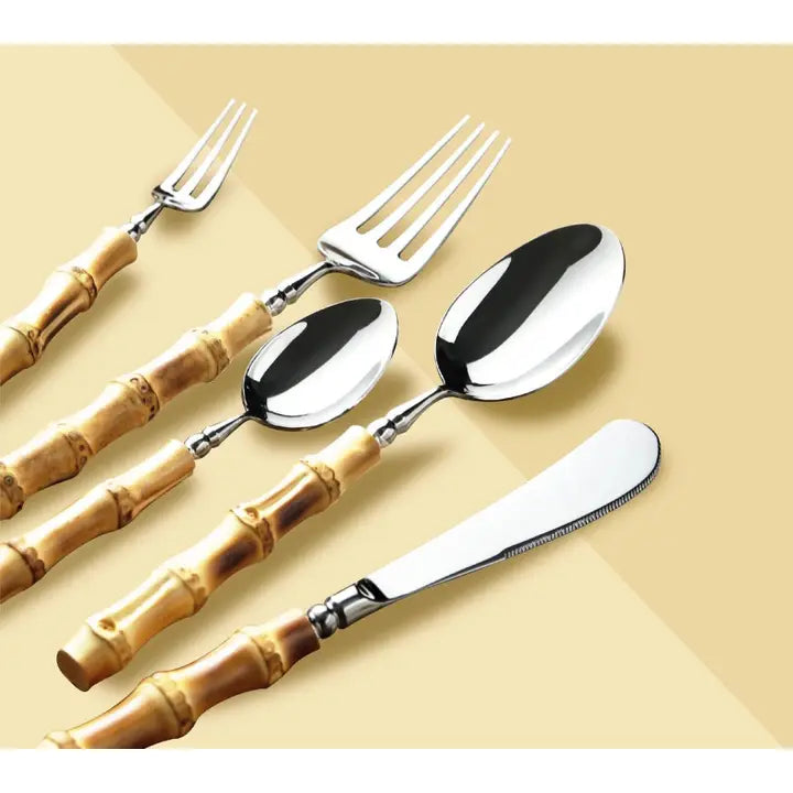 Gohobi A Set of 6 Pieces Bamboo Handle Cutlery