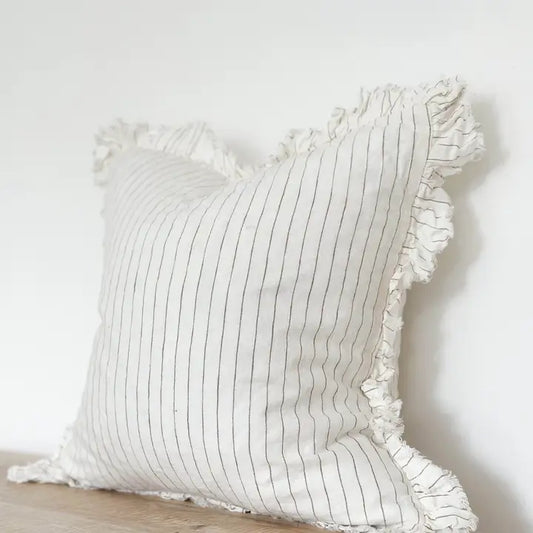 Hallie Ruffled Linen Cushion Cover – Cream & Olive