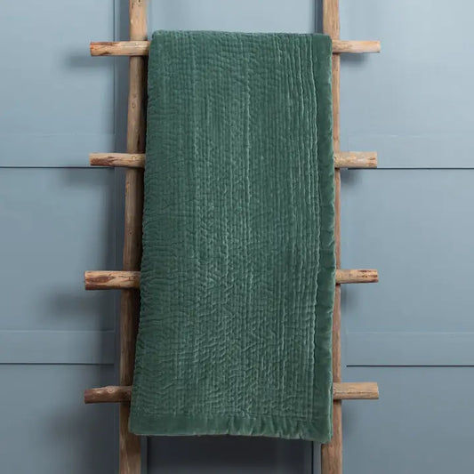 Haze Velvet Quilted Throw Seafoam