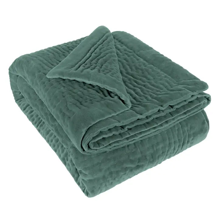 Haze Velvet Quilted Throw Seafoam