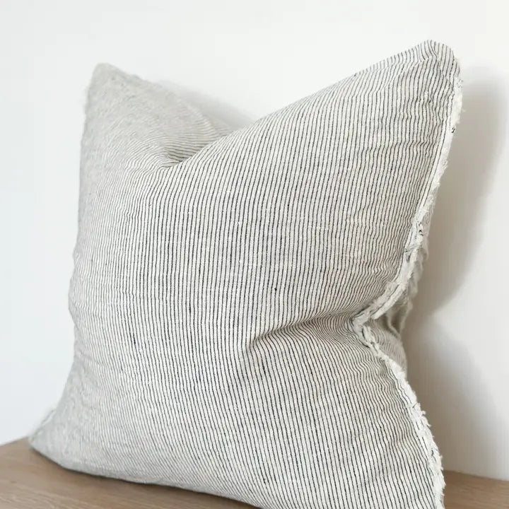 Esmee Linen Cushion Cover – Frayed Edge Ticking Stripe