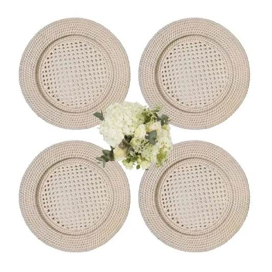 Harbour Island Rattan Round Charger Sand Colour - Set of 4