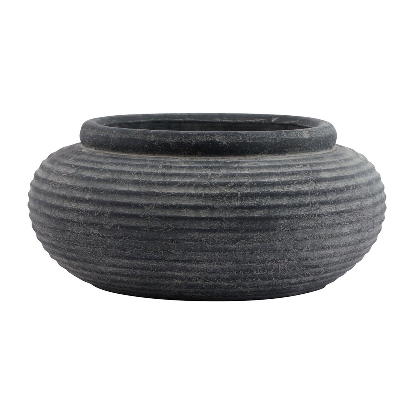 Banyan Grey Round Ribbed Planter