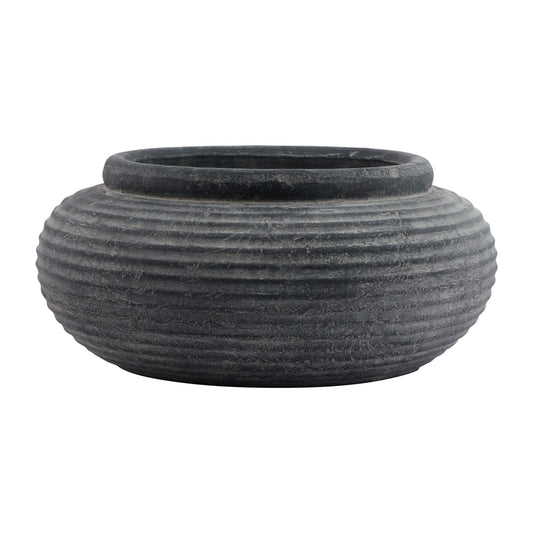Banyan Grey Round Ribbed Planter