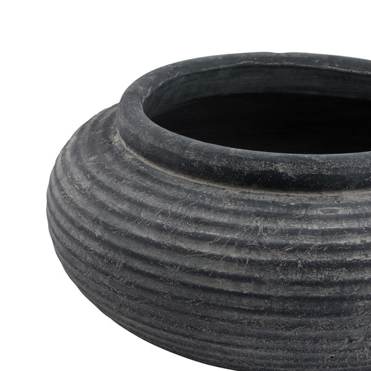 Banyan Grey Round Ribbed Planter
