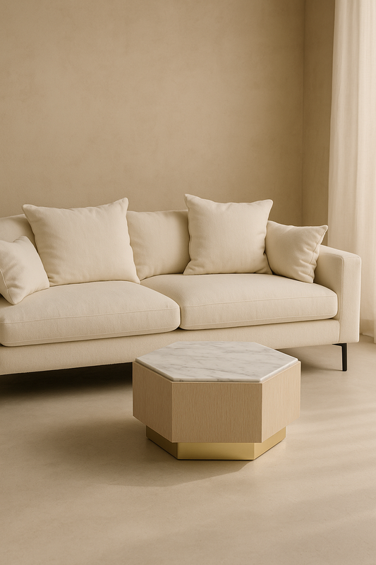 Palazzo Hexagon Side Table - Light Oak & Marble