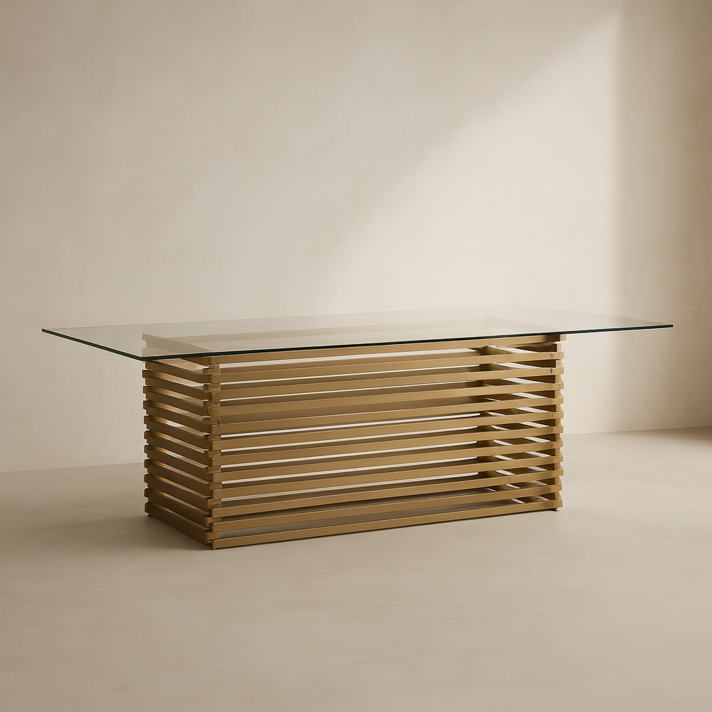 Conrad Dining Table - Matte Gold & Glass