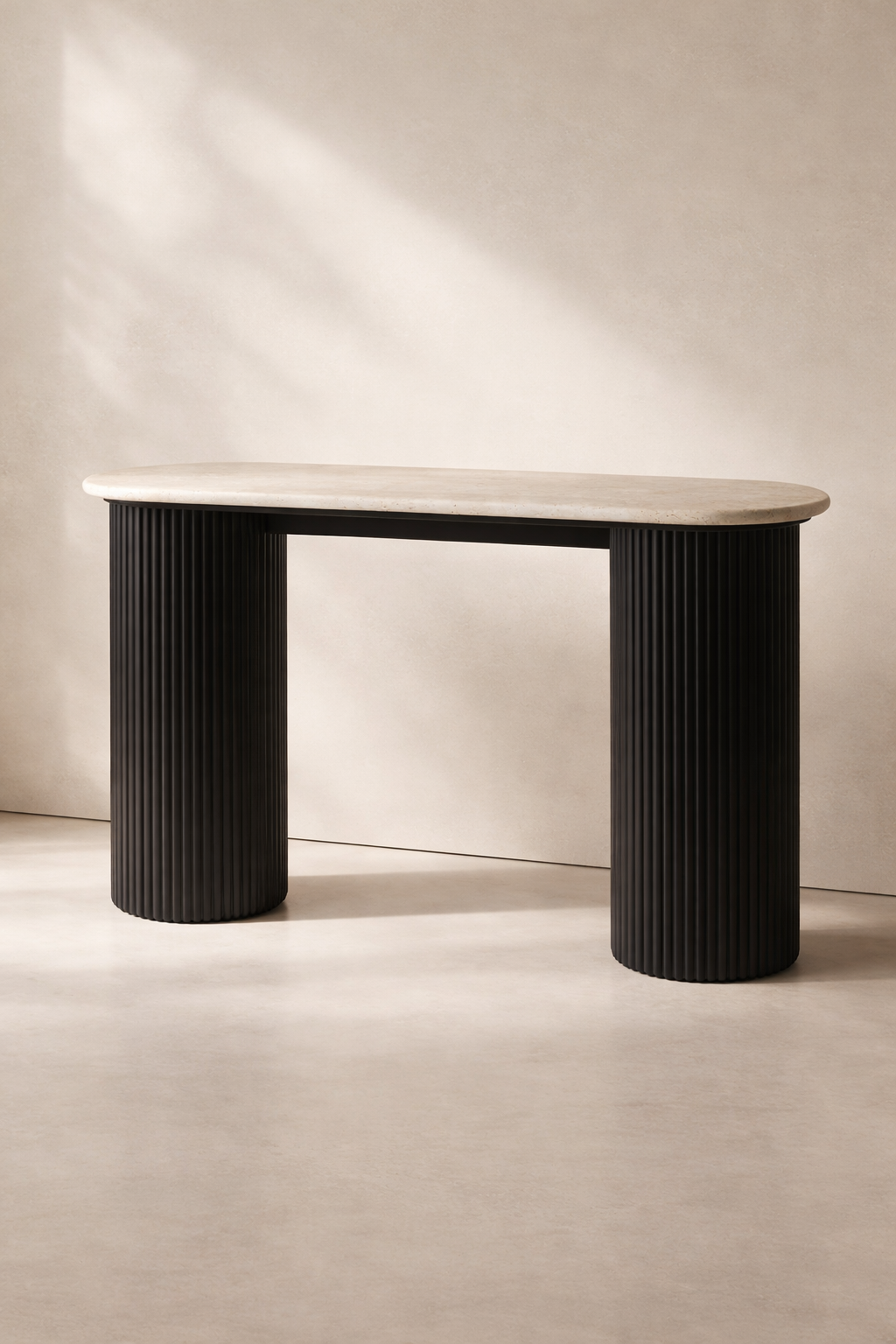 Cove Console Table - Travertine & Black