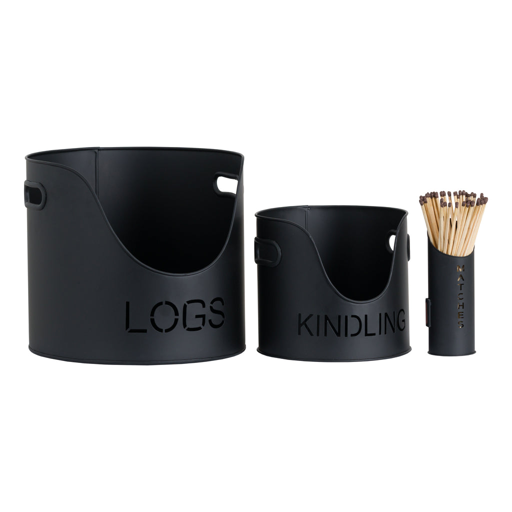 Dahlia Logs And Kindling Buckets & Matchstick Holder - Black