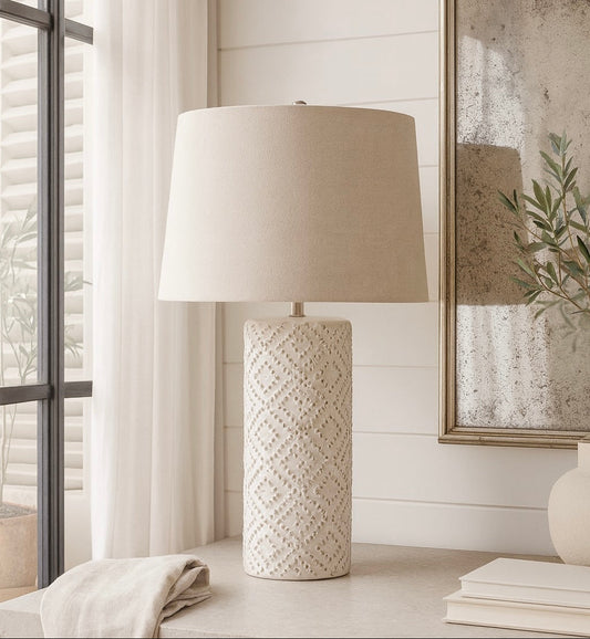 Novae Ceramic Lamp With Linen Shade