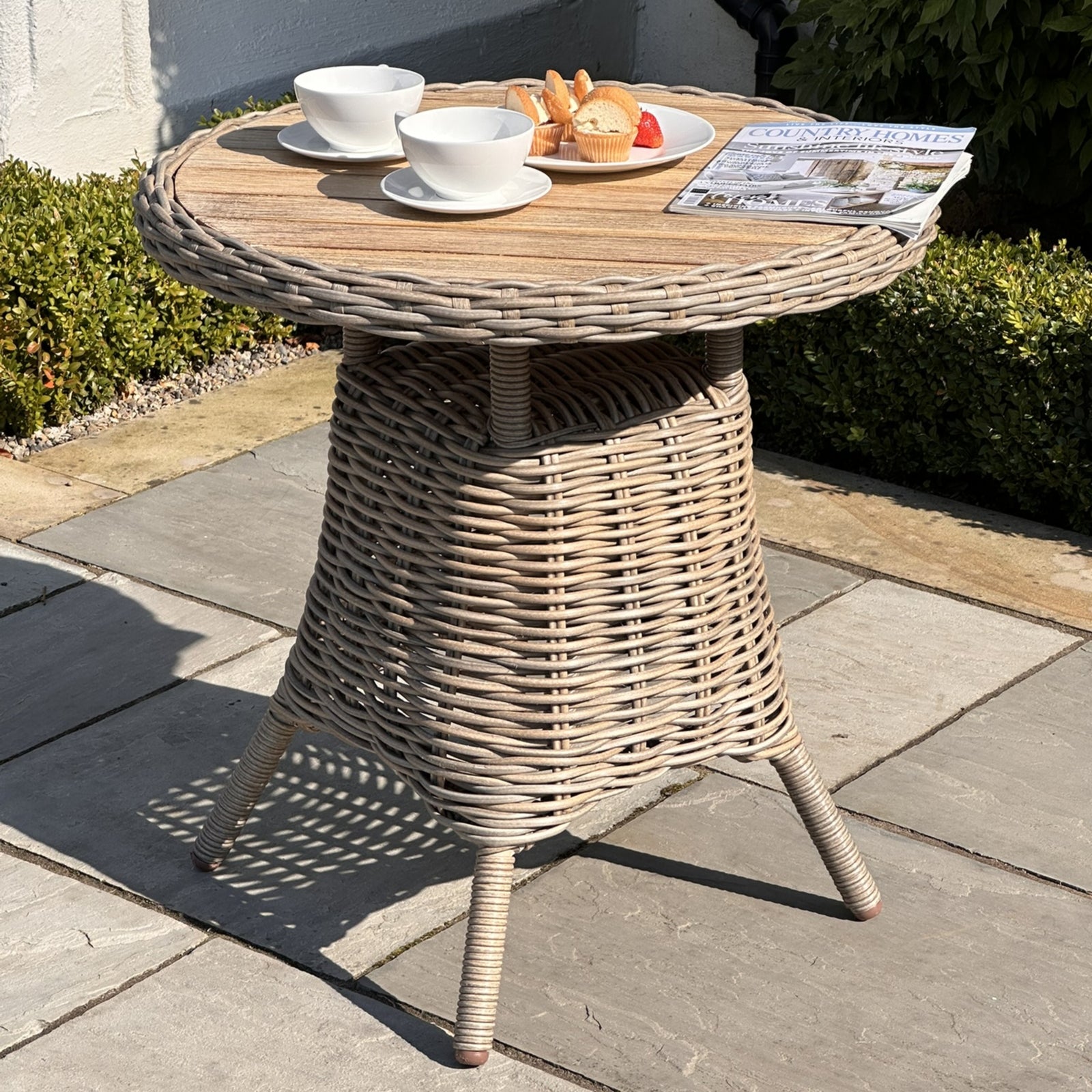 Elodie Outdoor Bistro Table With Wood Top
