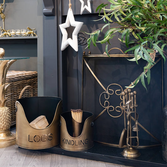 Iona Bronze Finish Logs And Kindling Buckets & Matchstick Holder