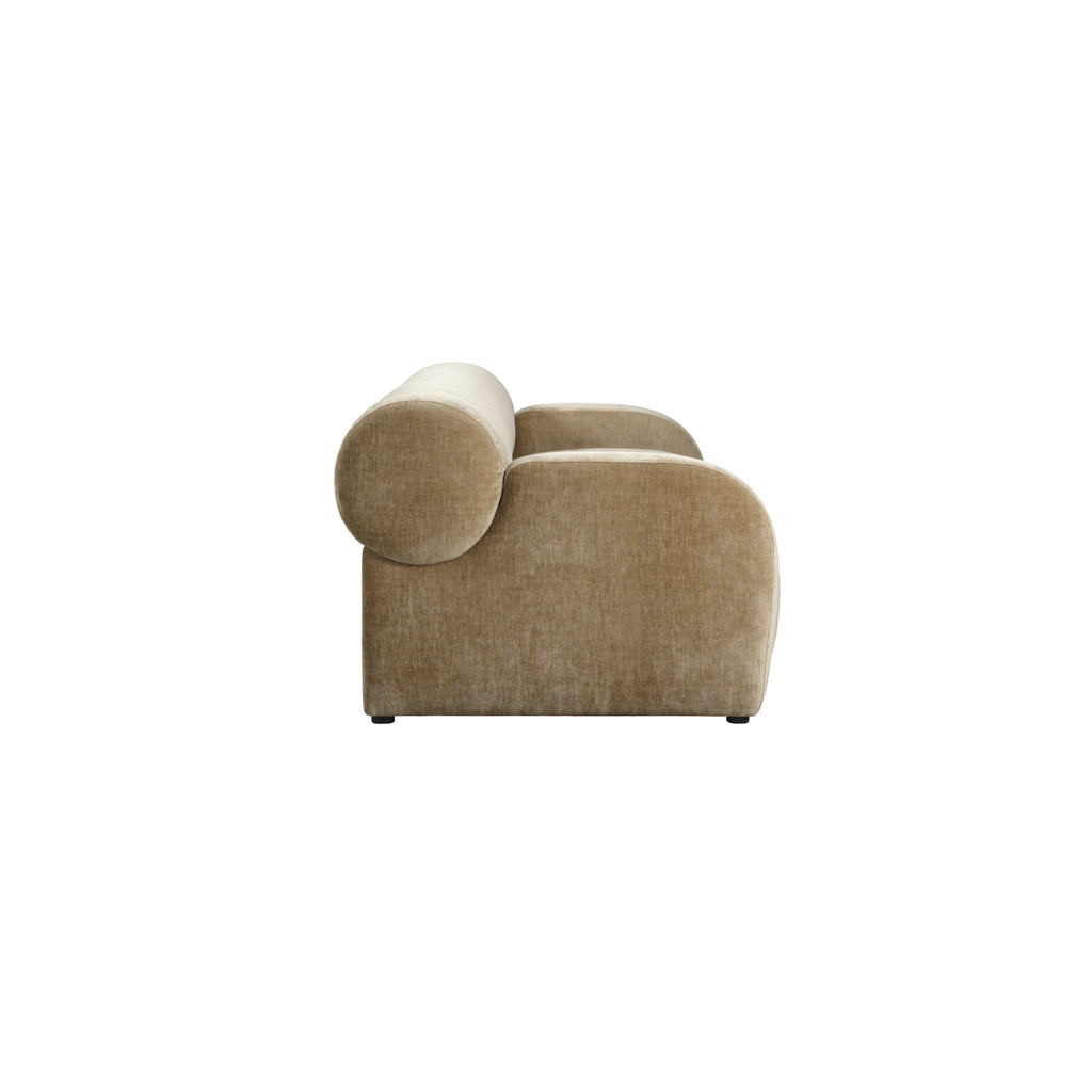 Beige armchair with white cushions on a white background