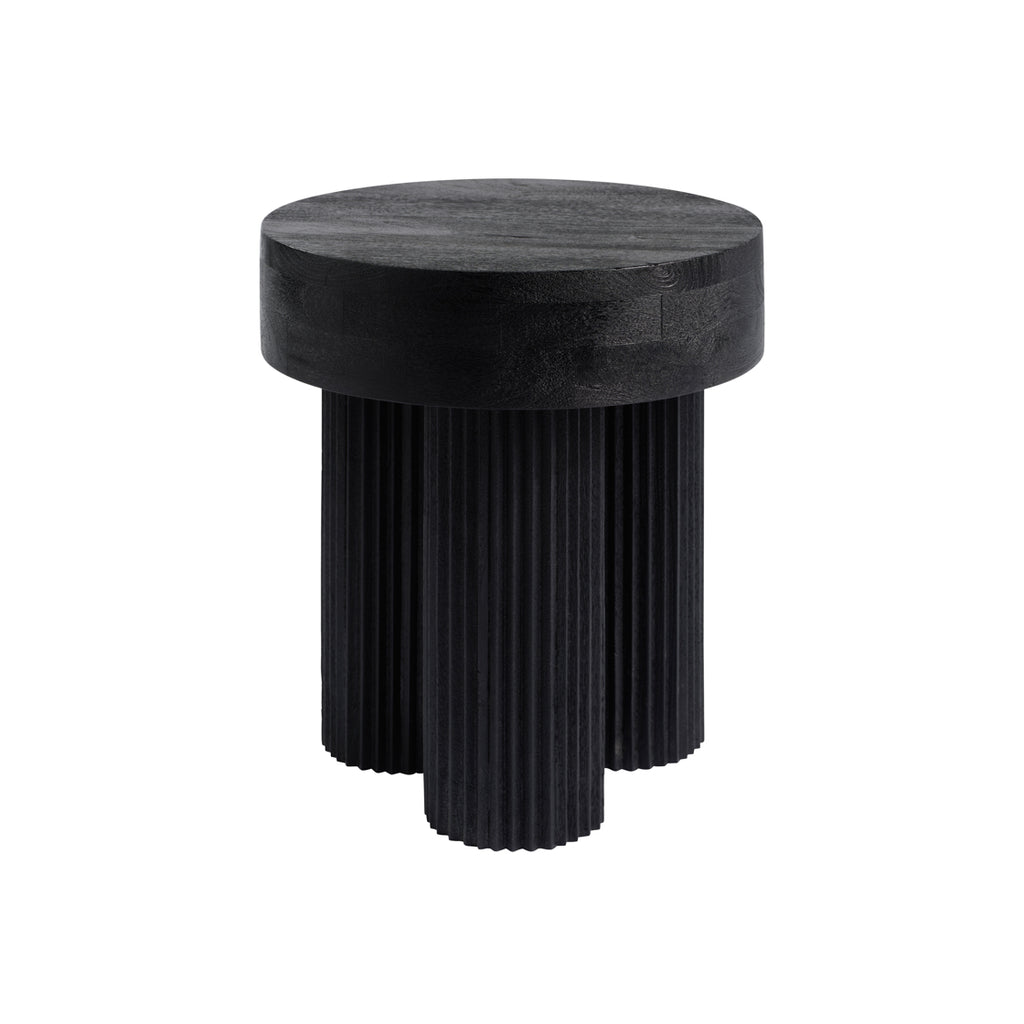 Black cylindrical side table on a white background
