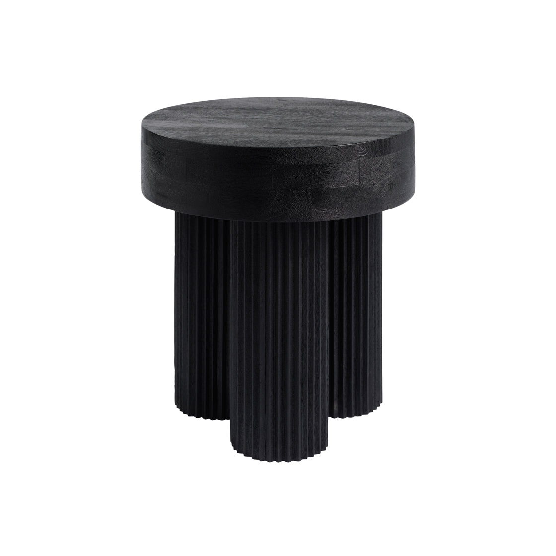 Black cylindrical side table on a white background