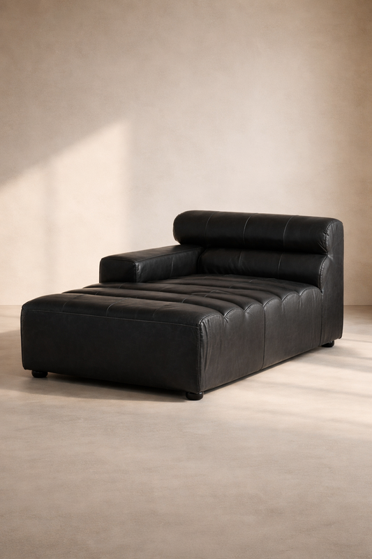 Marconi Left Arm Modular Chaise – Antique Black Leather
