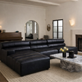 Marconi Left Arm Modular Chaise – Antique Black Leather