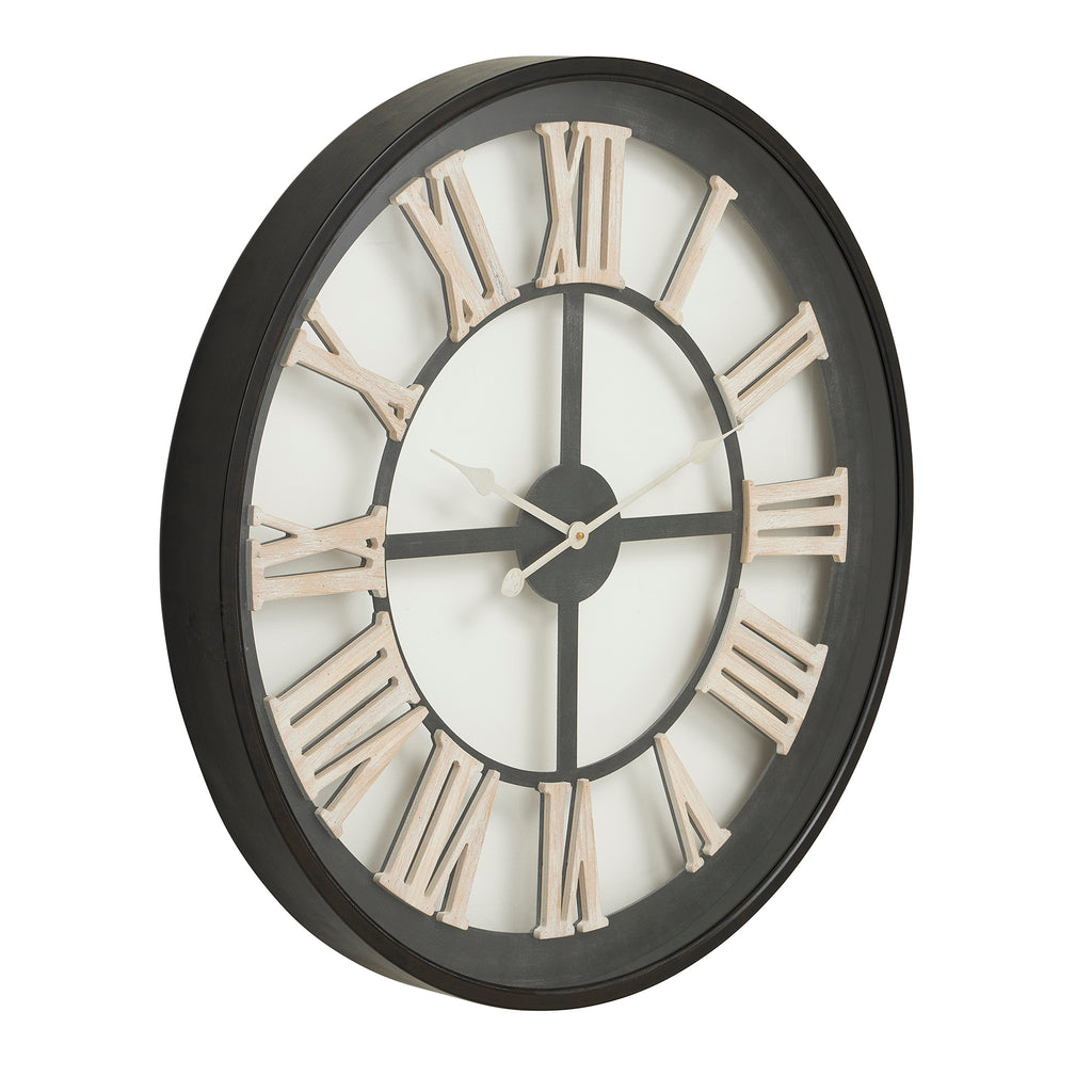 Marlow Black Framed Skeleton Clock With White Roman Numerals