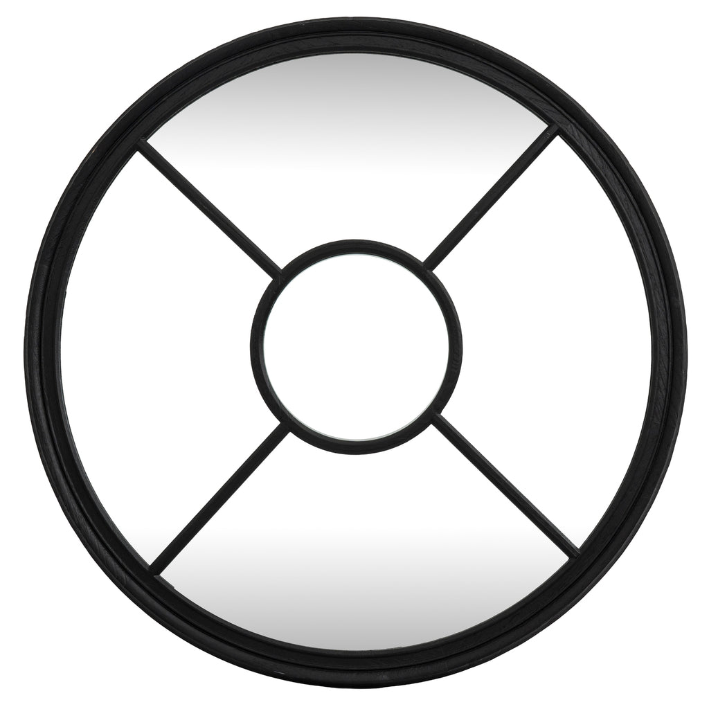 Marlow Black Wood Round Window Mirror