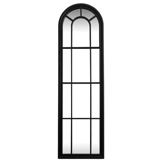 Marlow Black Wood Tall Arched Window Mirror