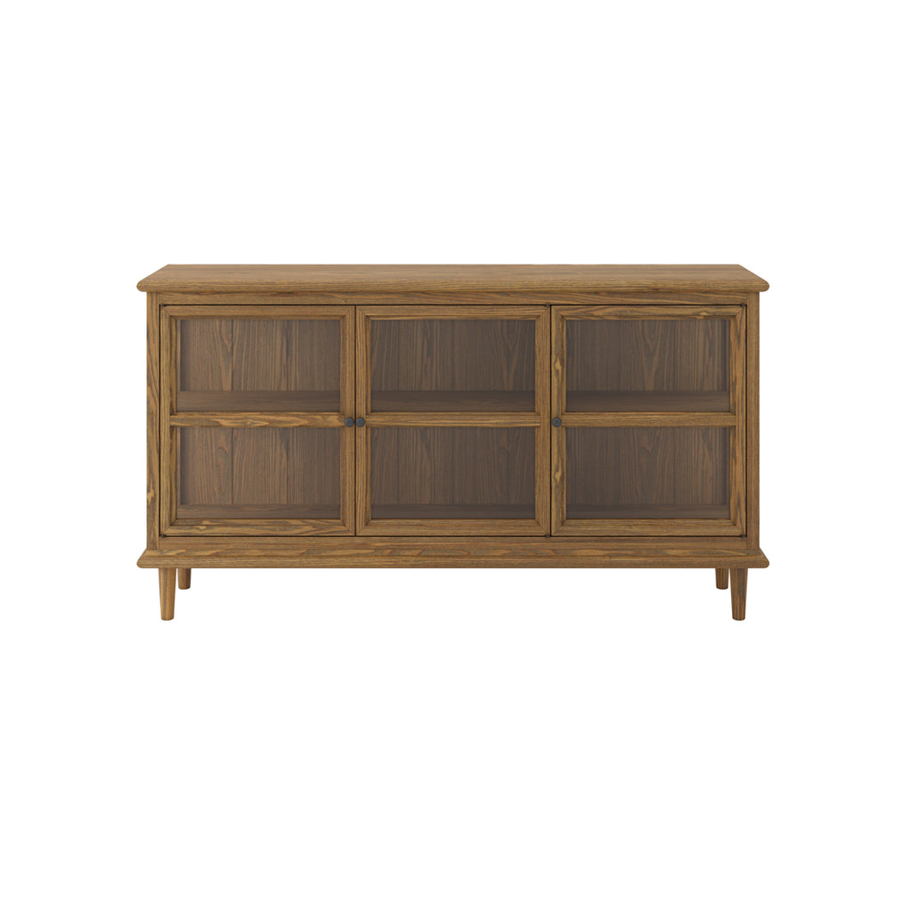 Wooden cabinet with glass doors on a white background