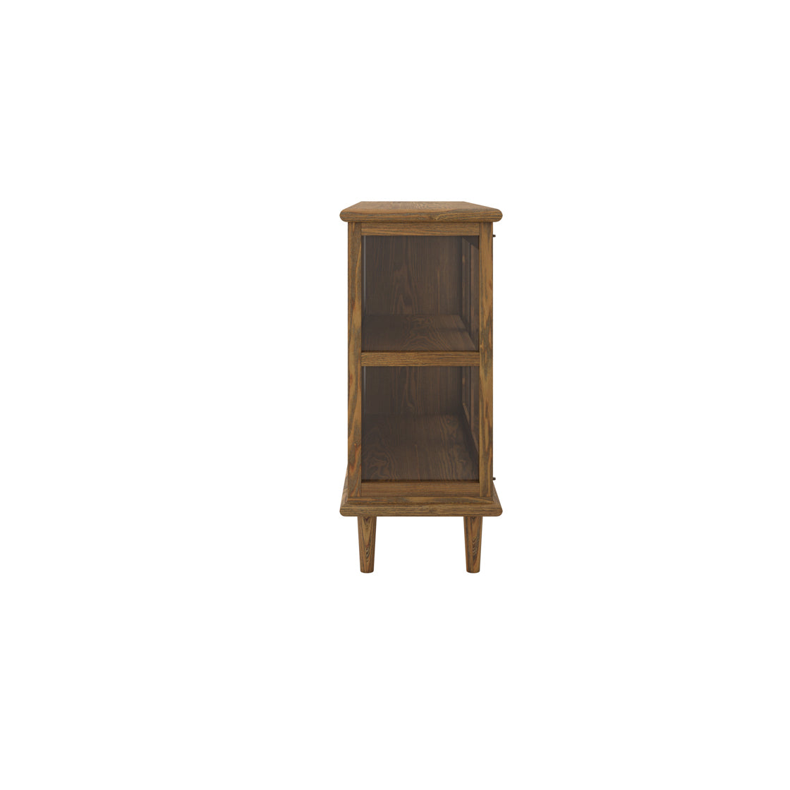 Wooden side table with two shelves on a white background