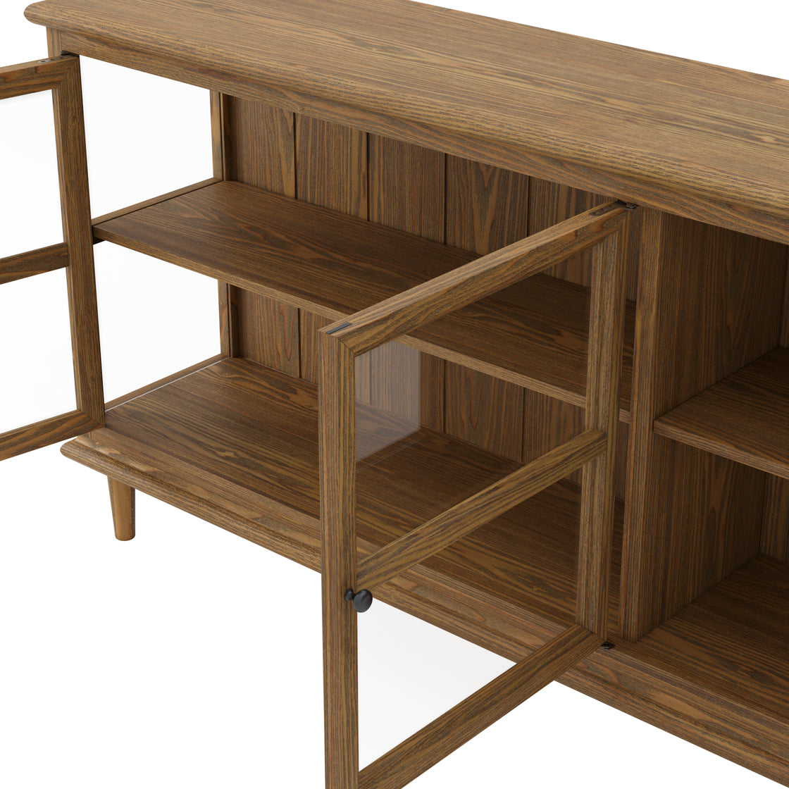 Wooden bookshelf with multiple shelves on a white background