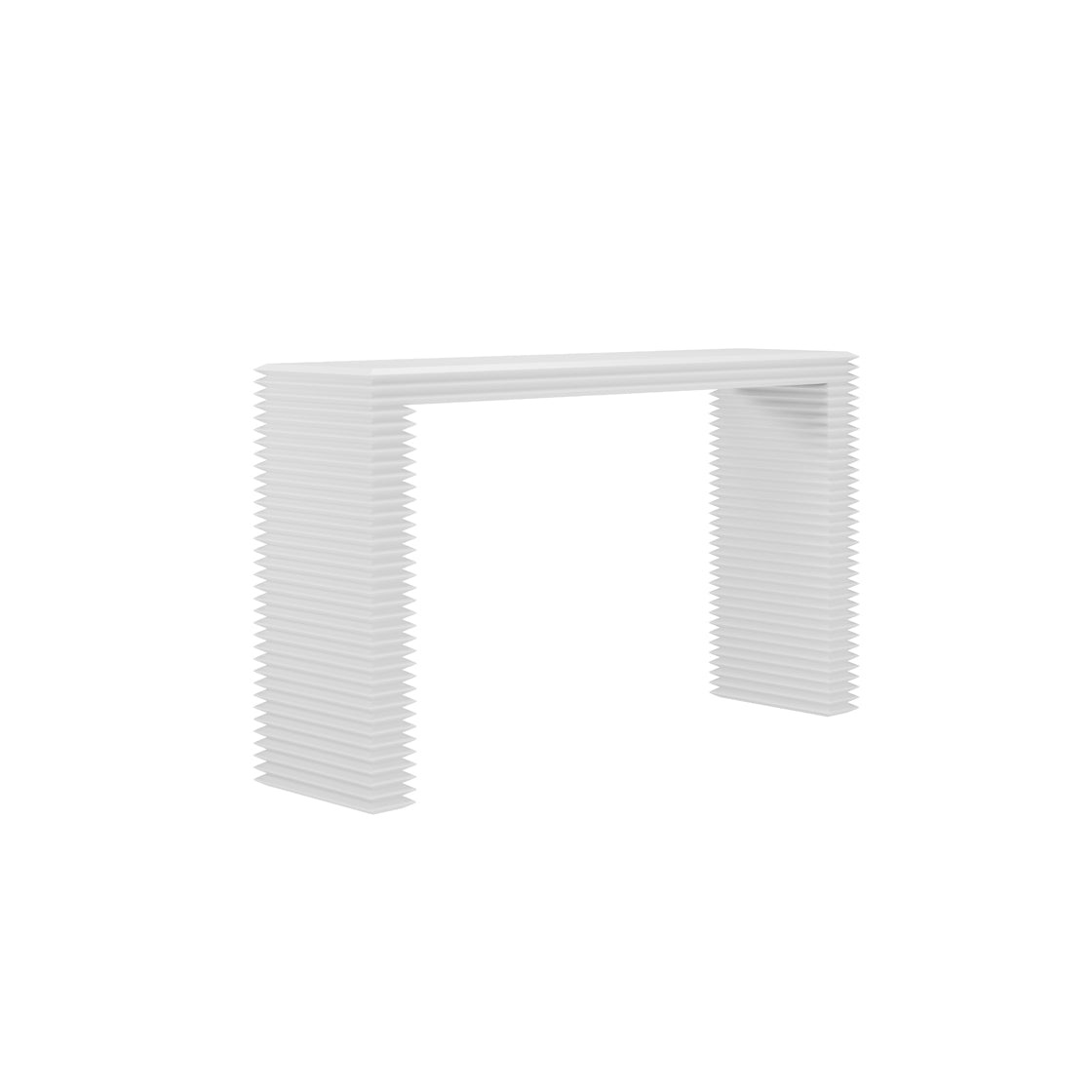 White console table with a ribbed design on a white background