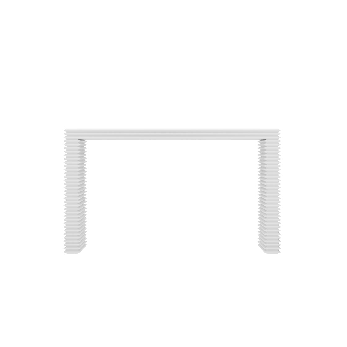White metal console table on a white background