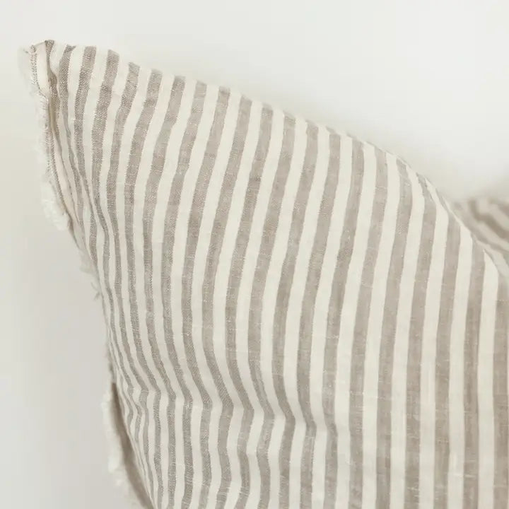 Esmee Linen Cushion Cover – Frayed Edge Natural Beige Stripe