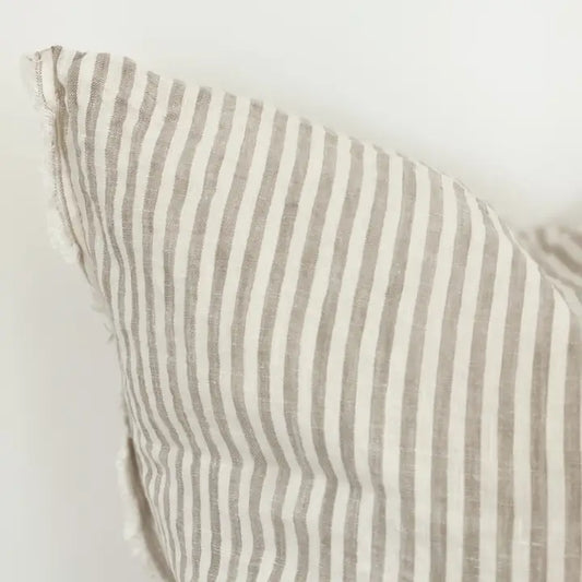 Esmee Linen Cushion Cover – Frayed Edge Natural Beige Stripe