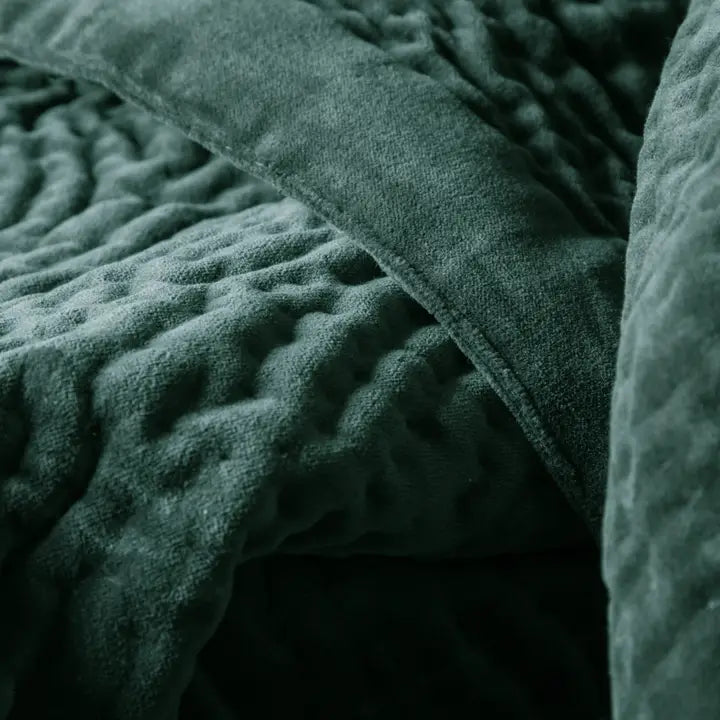Haze Velvet Quilted Throw Seafoam