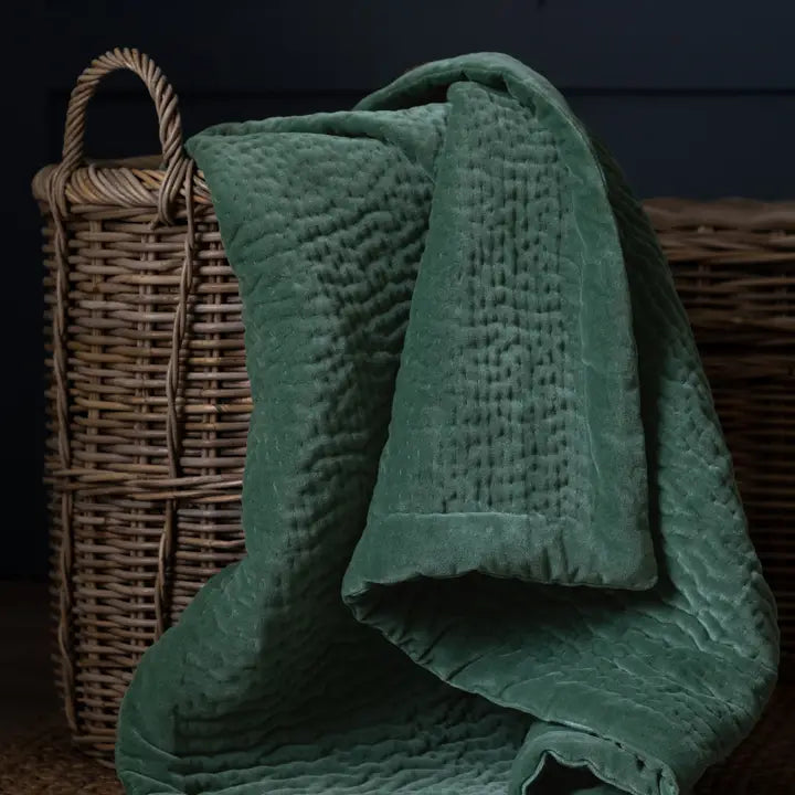 Haze Velvet Quilted Throw Seafoam
