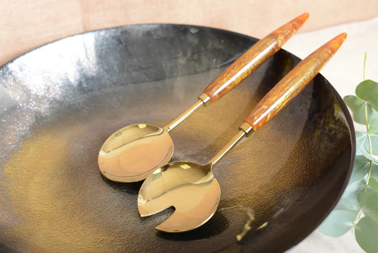 Gold and Orange Salad Servers