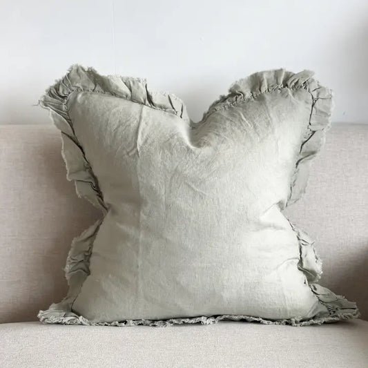 Hallie Ruffled Linen Cushion Cover – Dusty Sage