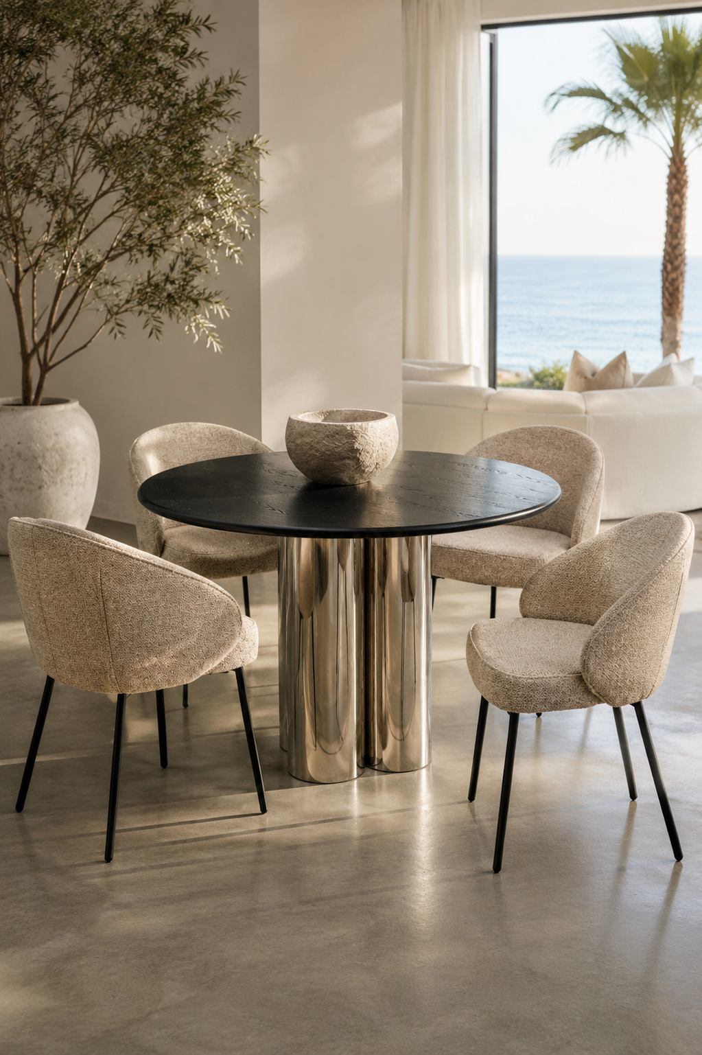 Hartley Round Dining Table - Black & Chrome