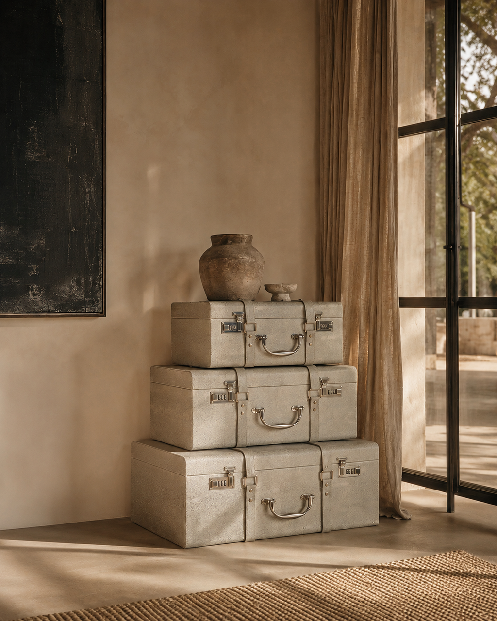 Pendry Storage Trunks - Set of 3 - Grey Shagreen